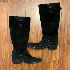 Italian Black Suede Riding Boots, Euro Size 37